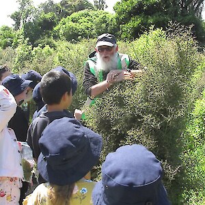 Mark Oster captivating Waihopai School and exploring the native forest and plantings. December 2020