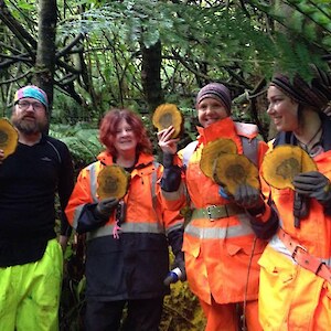 The barberry eradication team find some innovative ways of using the giant barberry they have been removing from Ackers Point. What beautiful coasters! November 2017.