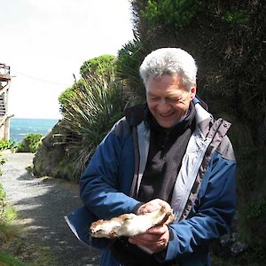 Norm holding the first stoat caught.