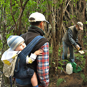 Three generations on the job. Brian Sheppard resetting a Pied Piper bait station. February 2014 .