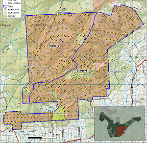 Initial area of mustelid and possum control.